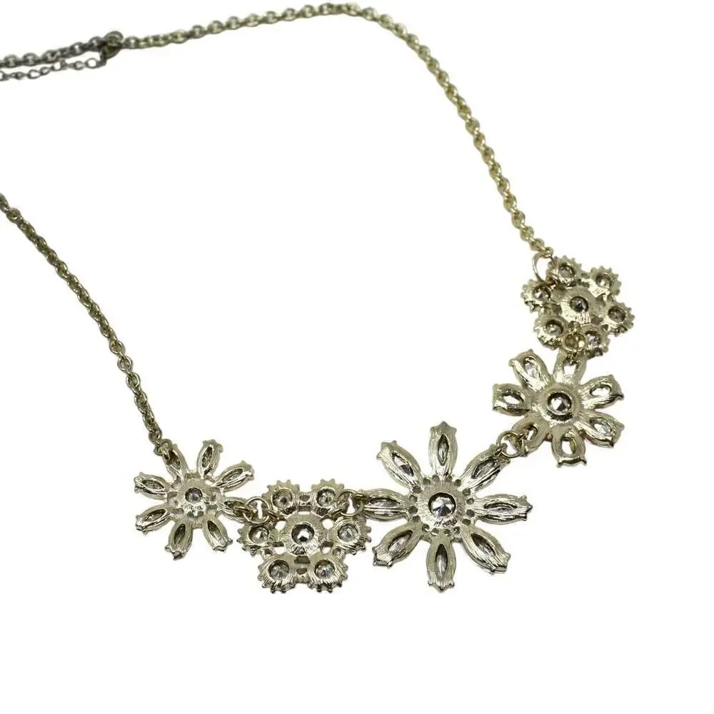 ETC Statement Necklace Iridescent Pastel Flowers & Rhinestone 32